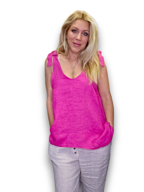 Hot Pink Bow Singlet linen Top