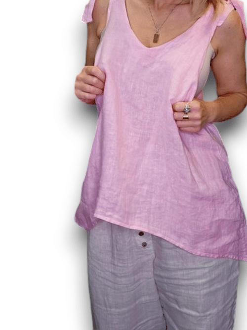 Bubbelgum Bow Singlet linen Top