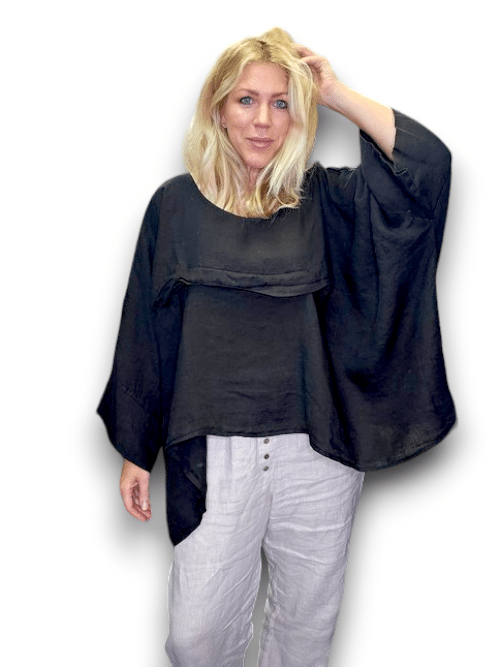 Black Flutter front Batsleeve Top