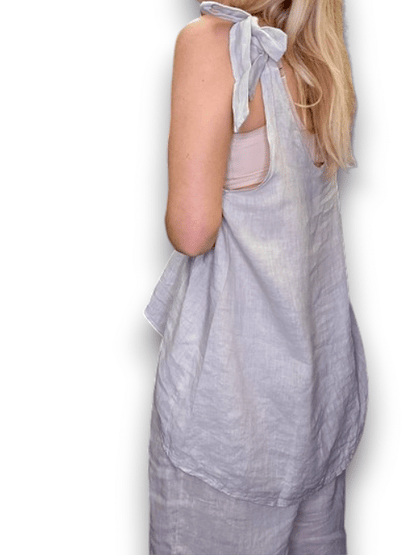 Beige Bow Singlet linen Top