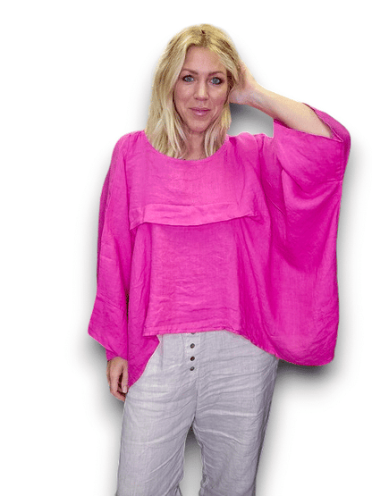 Hot Pink Flutter front Batsleeve Top