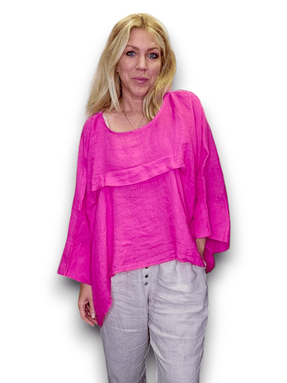 Hot Pink Flutter front Batsleeve Top