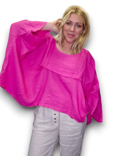 Hot Pink Flutter front Batsleeve Top