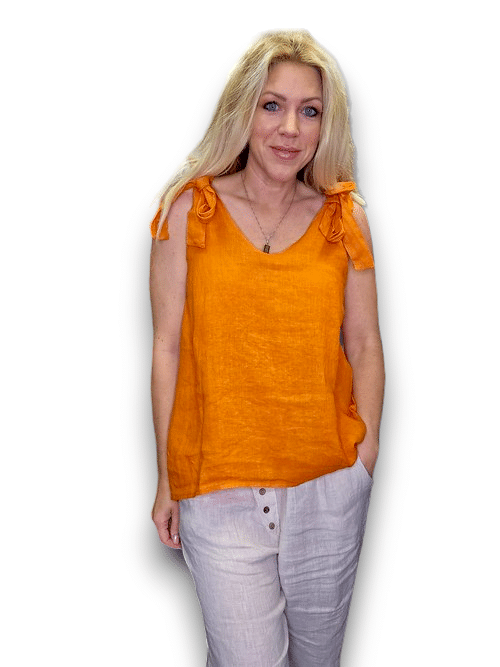 Burnt Orange Bow Singlet linen Top