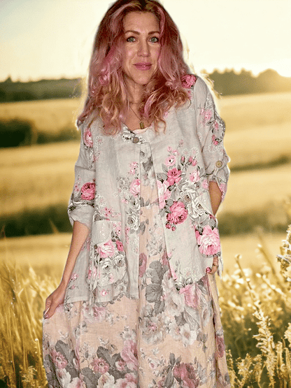 Beige High Tea Sequin Pkt Linen Jkt