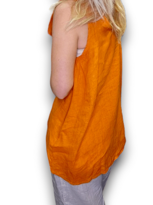 Burnt Orange Bow Singlet linen Top