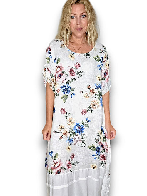 White Bundle Flora Button Sleeve Hem Dress