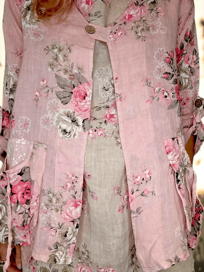 Baby Pink High Tea Sequin Pkt Linen Jkt