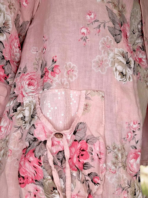 Baby Pink High Tea Sequin Pkt Linen Jkt