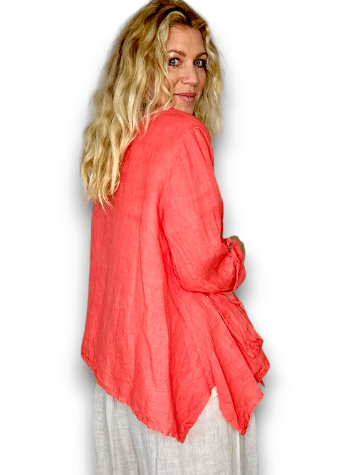 Hot Coral Sequin Pkt Linen Jkt