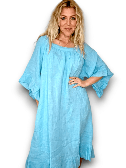 Light Turquoise Nordic Frill Linen Dress