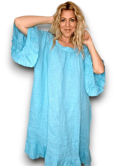 Light Turquoise Nordic Frill Linen Dress