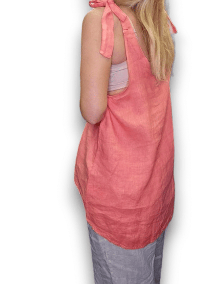 Light Coral Bow Singlet linen Top