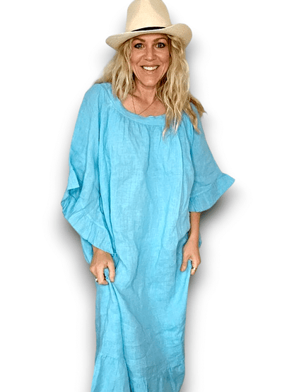 Light Turquoise Nordic Frill Linen Dress