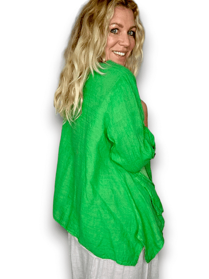 Bright Green Plain Sequin Pkt Linen Jkt