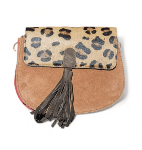 Hey Herbee Piper Suede Leather Bag-AE1985 Tan Medium Leopard
