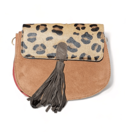 Hey Herbee Piper Suede Leather Bag-AE1985 Tan Medium Leopard