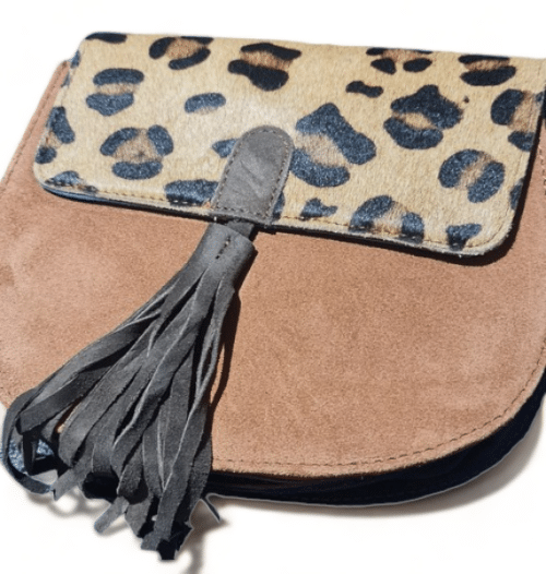 Hey Herbee Piper Suede Leather Bag-AE1985 Tan Medium Leopard