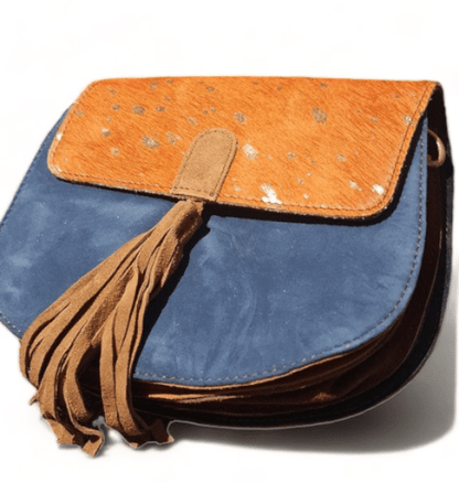 Hey Herbee Piper Suede Leather Bag-AE1985 Navy/Teal-Orange/Metallic