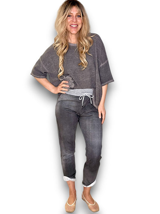 Plain Grey Denim Joggerss