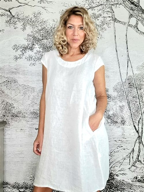 White Plain Full Linen Tiffany Dress